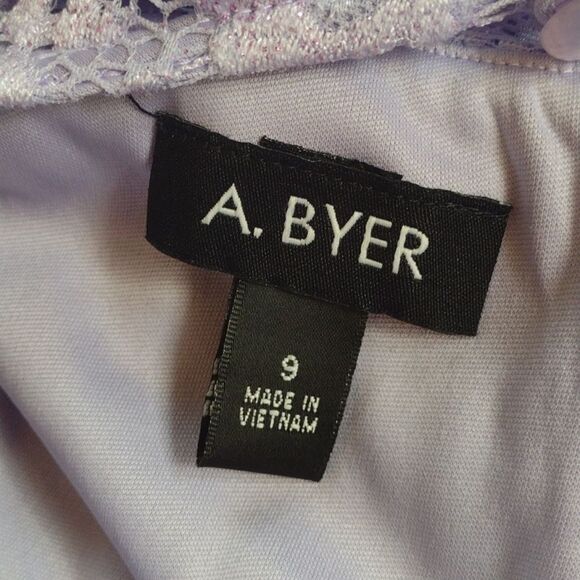 A. Byer Floor Length Sparkly Lace Light Purple Sleeveless Dress Size 9 - Picture 9 of 15